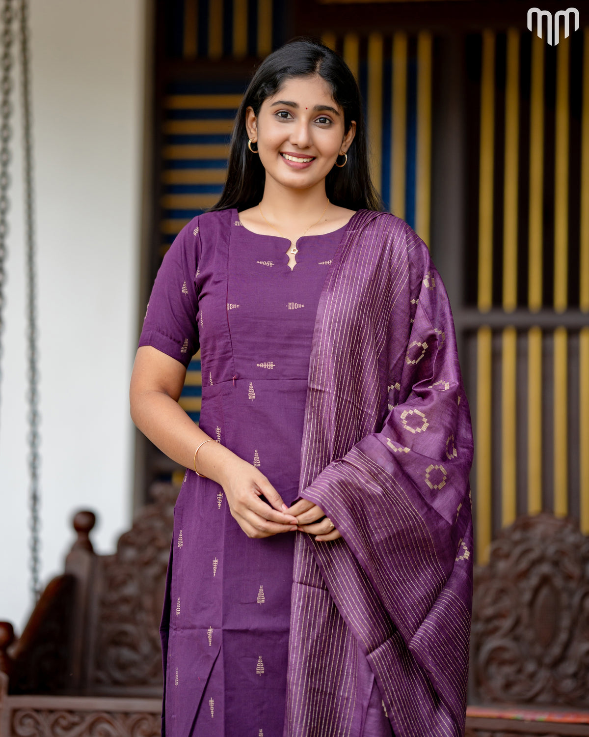 Pallavi plum purple Handloom Cotton Maternity Kurti Set with Top Cotton Lining
