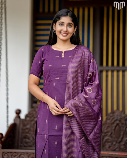 Pallavi plum purple Handloom Cotton Maternity Kurti Set with Top Cotton Lining