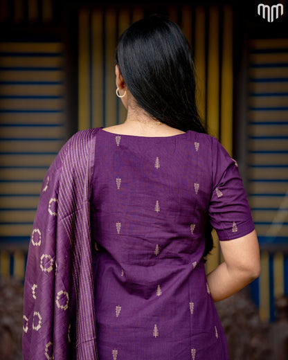 Pallavi plum purple Handloom Cotton Maternity Kurti Set with Top Cotton Lining