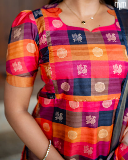 Ganga Premium Tussar Silk Maternity Kurti Set with top cotton lining