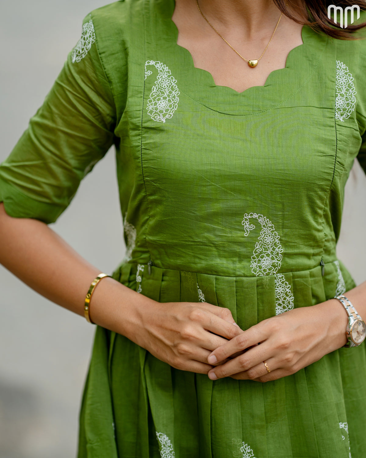 Tivra_Green Chanderi Maternity Maxi with Full Cotton Lining