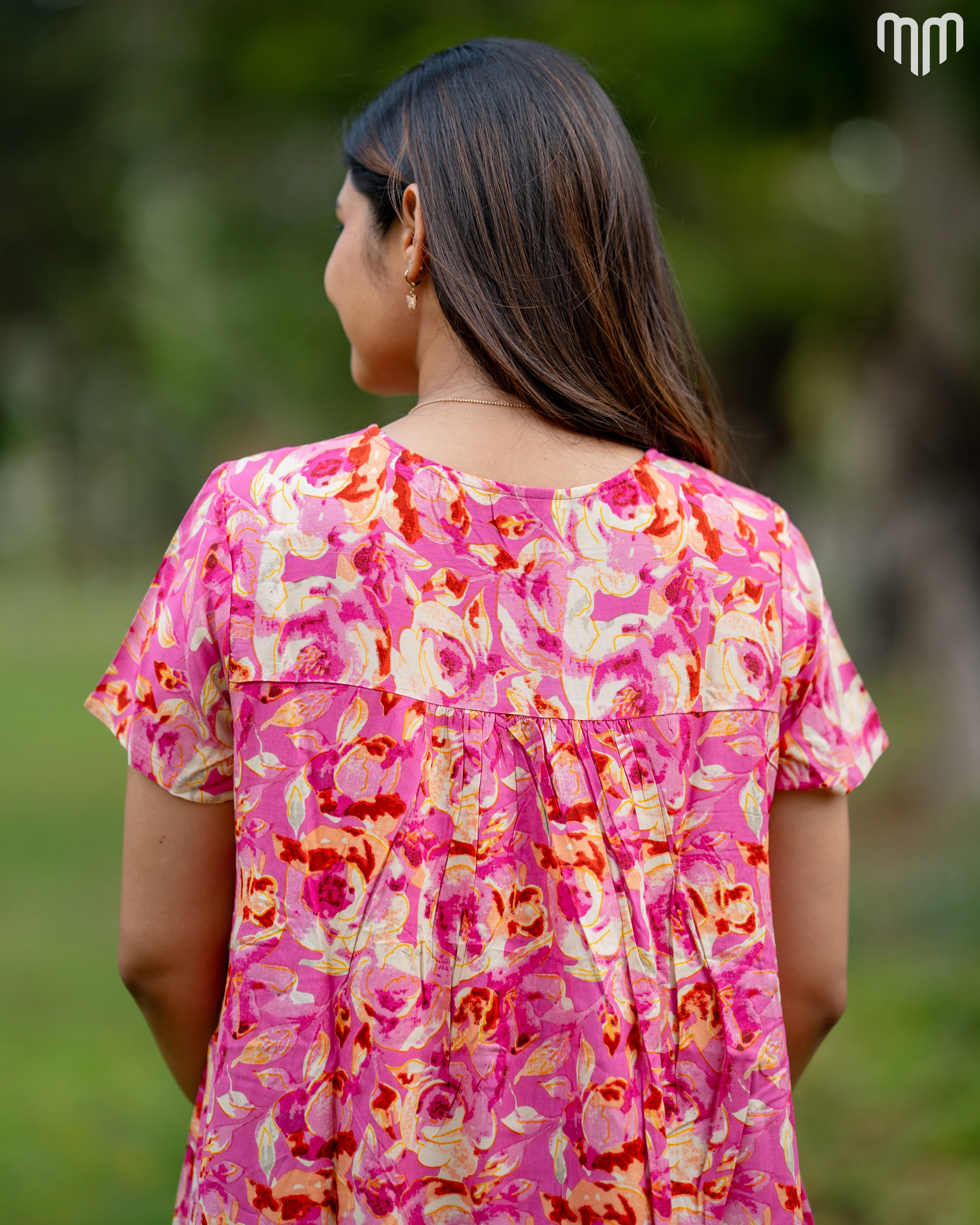 Rosy Premium Viscose Smocked Button-Up Nighty