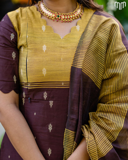 Mullai_V3 Premium Raw Silk Maternity Kurti Set with top cotton lining