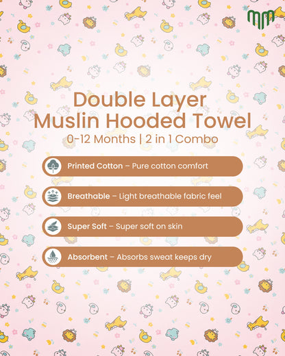 Double Layer Muslin Hooded Towels - Combo Pack of 2