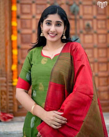 Kayal_V4 Premium Raw Silk Maternity Kurti Set with top cotton lining