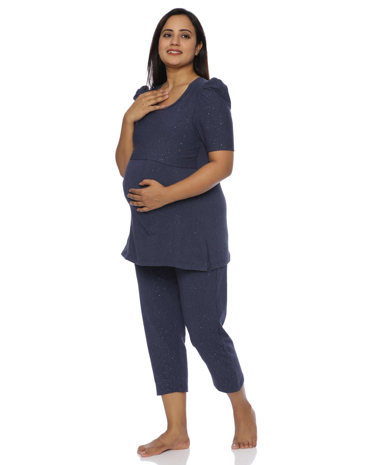 Glitter Navy Zipless Feeding Pant Set