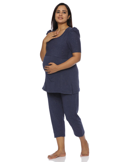 Glitter Navy Zipless Feeding Pant Set