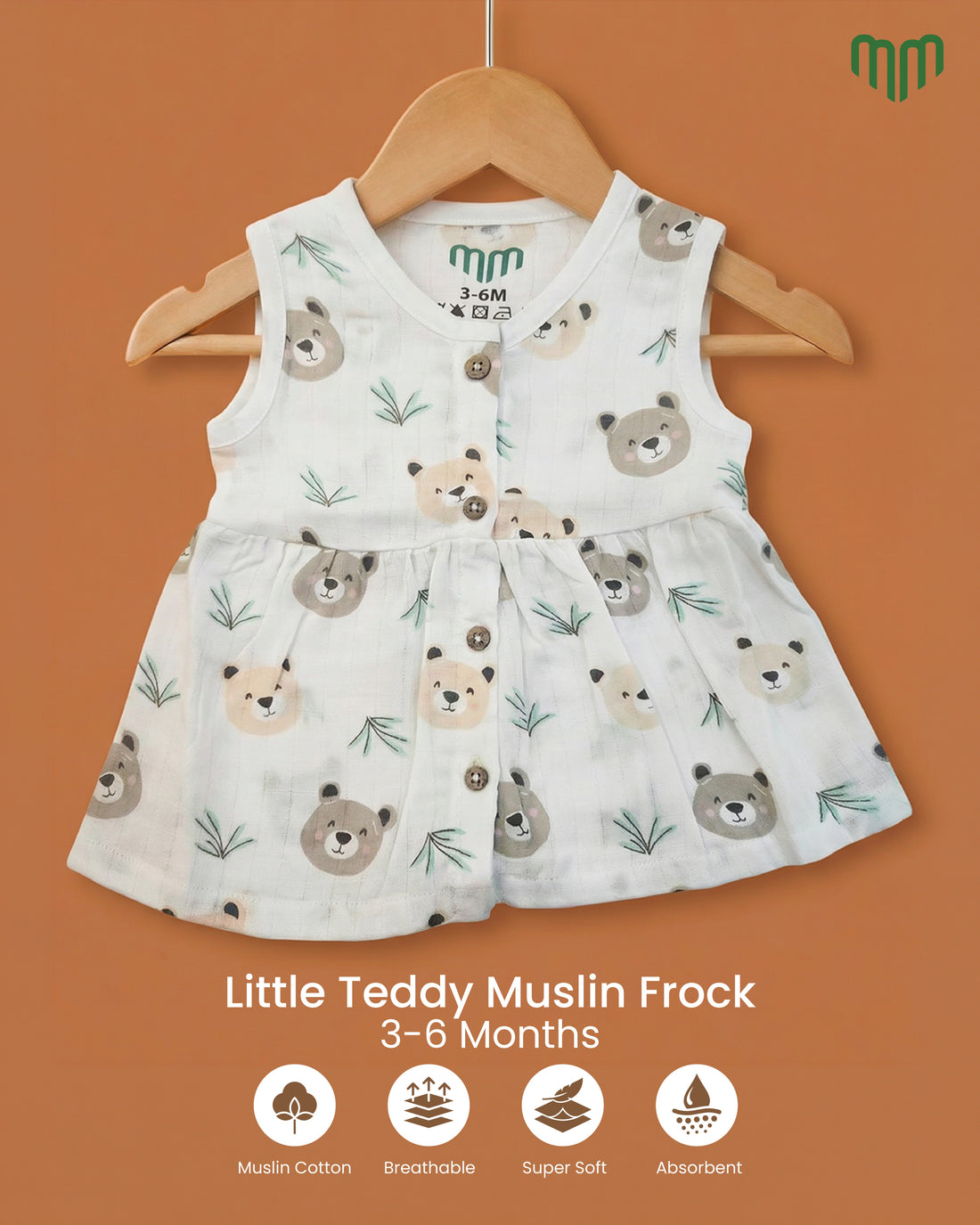 Little Teddy Muslin Sleeveless Frock