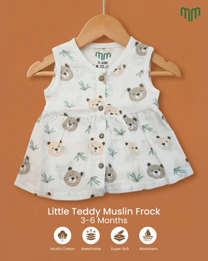 Little Teddy Muslin Sleeveless Frock