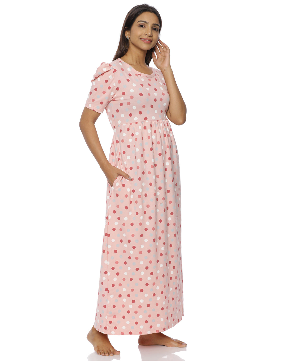 Peach Polka Casual Loungewear - Full Length