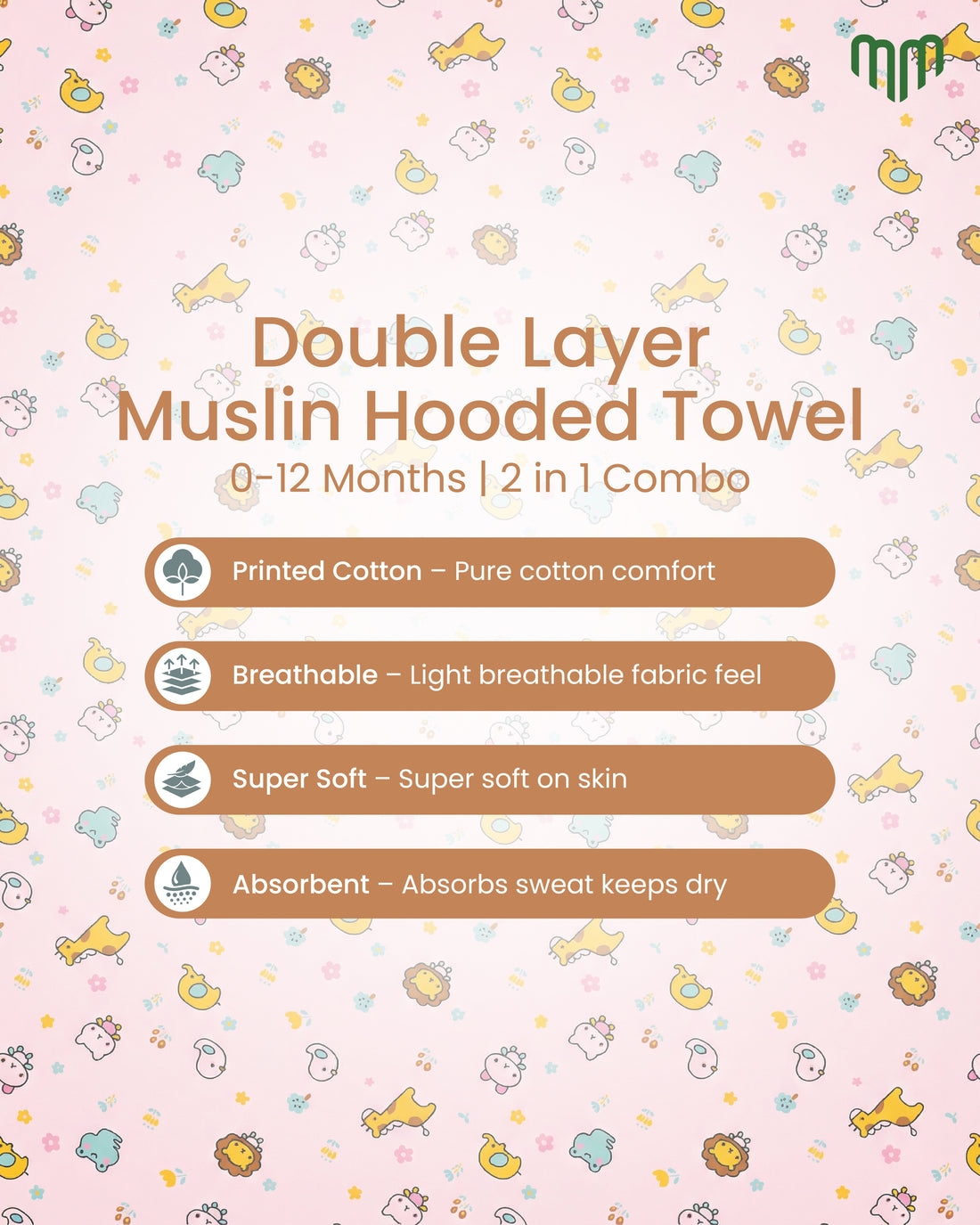 Little Elephant - Double Layer Muslin Hooded Towel