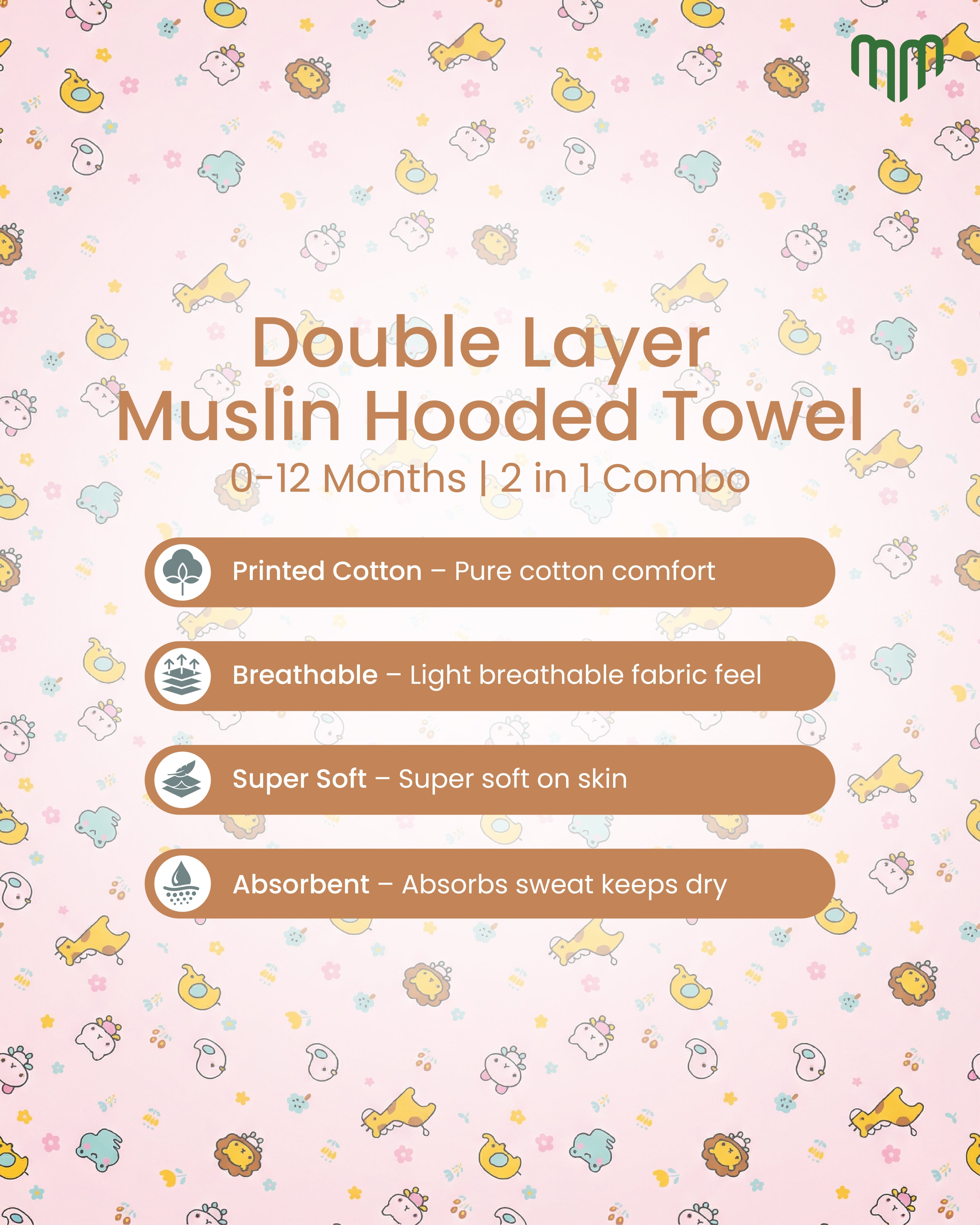 Little Elephant - Double Layer Muslin Hooded Towel