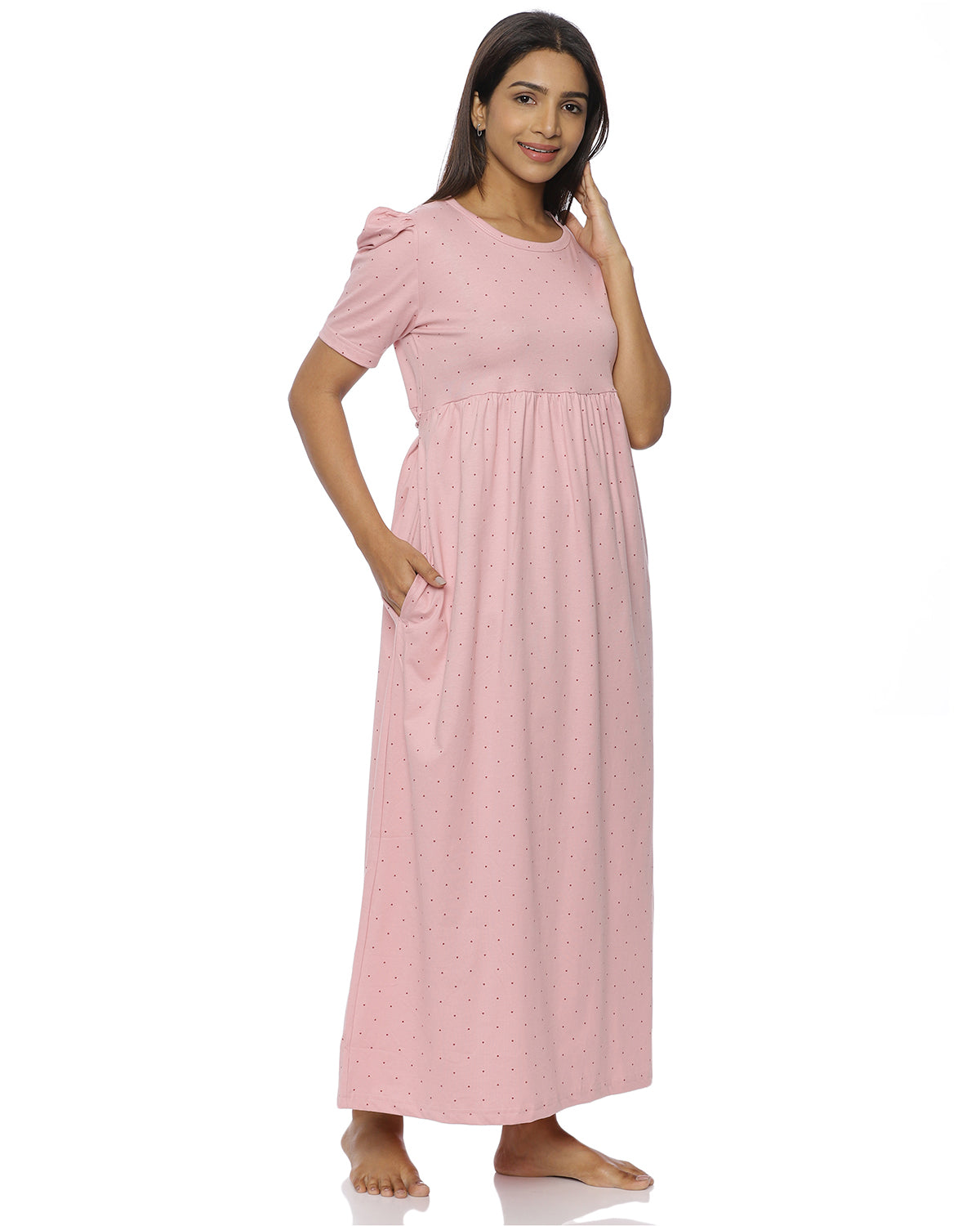 Tiny Hearts | Casual Non-Maternity Loungewear - Puff Sleeve | Full Length