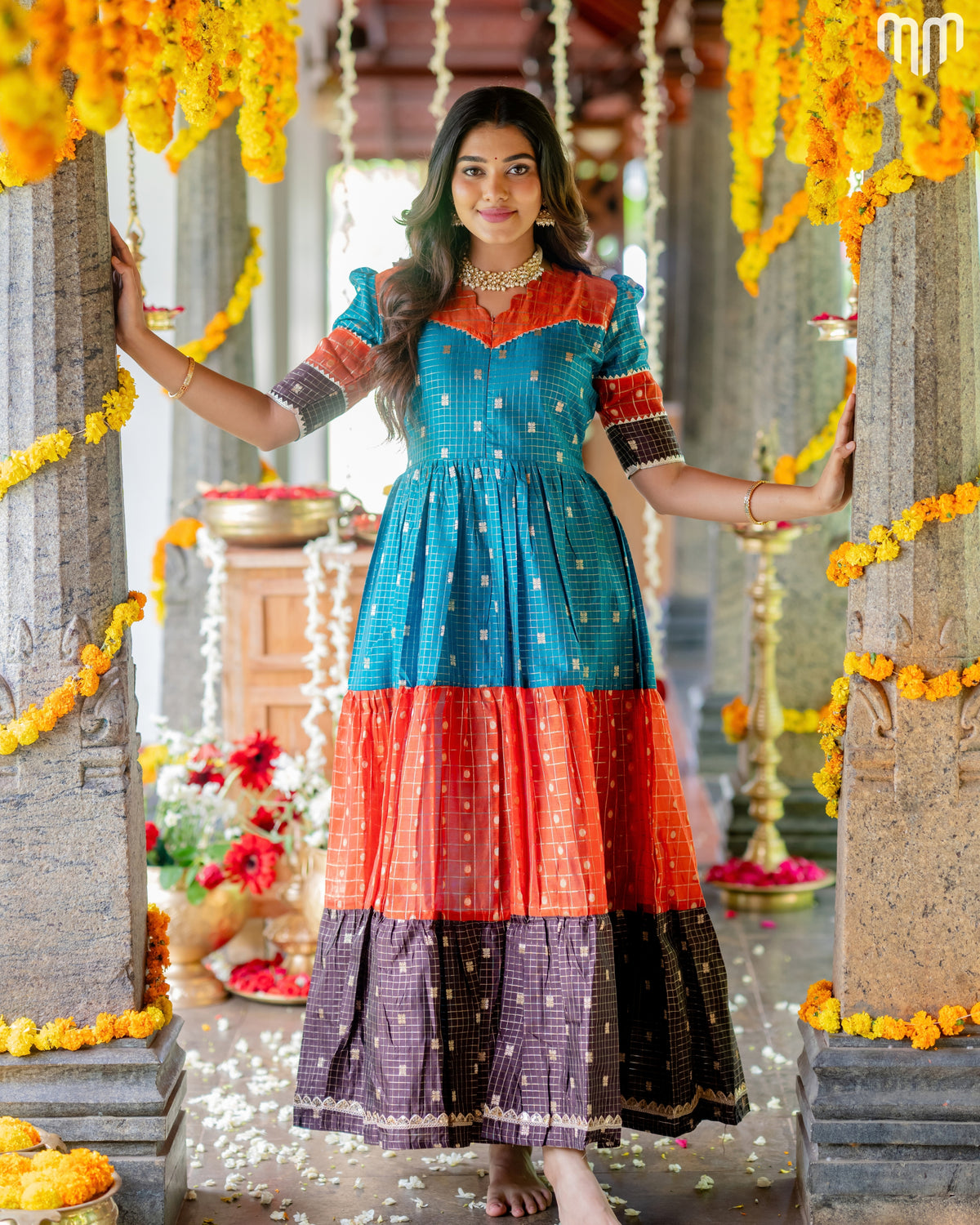 Dhikshana_01 Fancy Silk Maternity Maxi with Full Cotton Lining