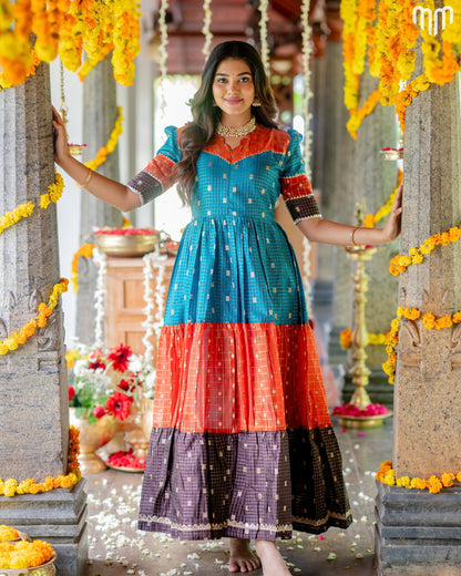 Dhikshana_01 Fancy Silk Maternity Maxi with Full Cotton Lining
