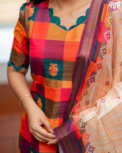 Yamuna Premium Tussar Silk Maternity Kurti Set with top cotton lining