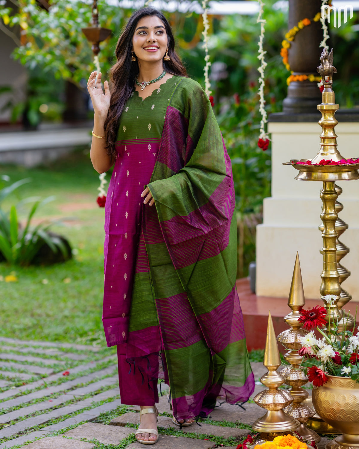 Mullai_V1 Premium Raw Silk Maternity Kurti Set with top cotton lining