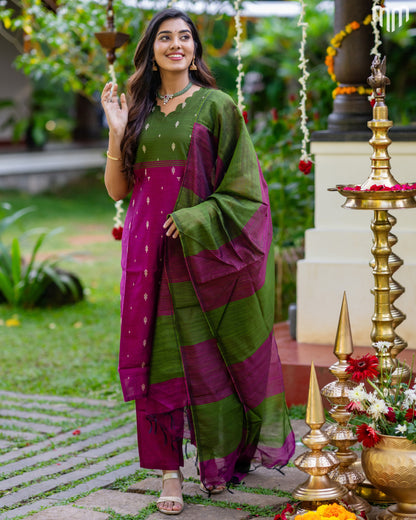 Mullai_V1 Premium Raw Silk Maternity Kurti Set with top cotton lining