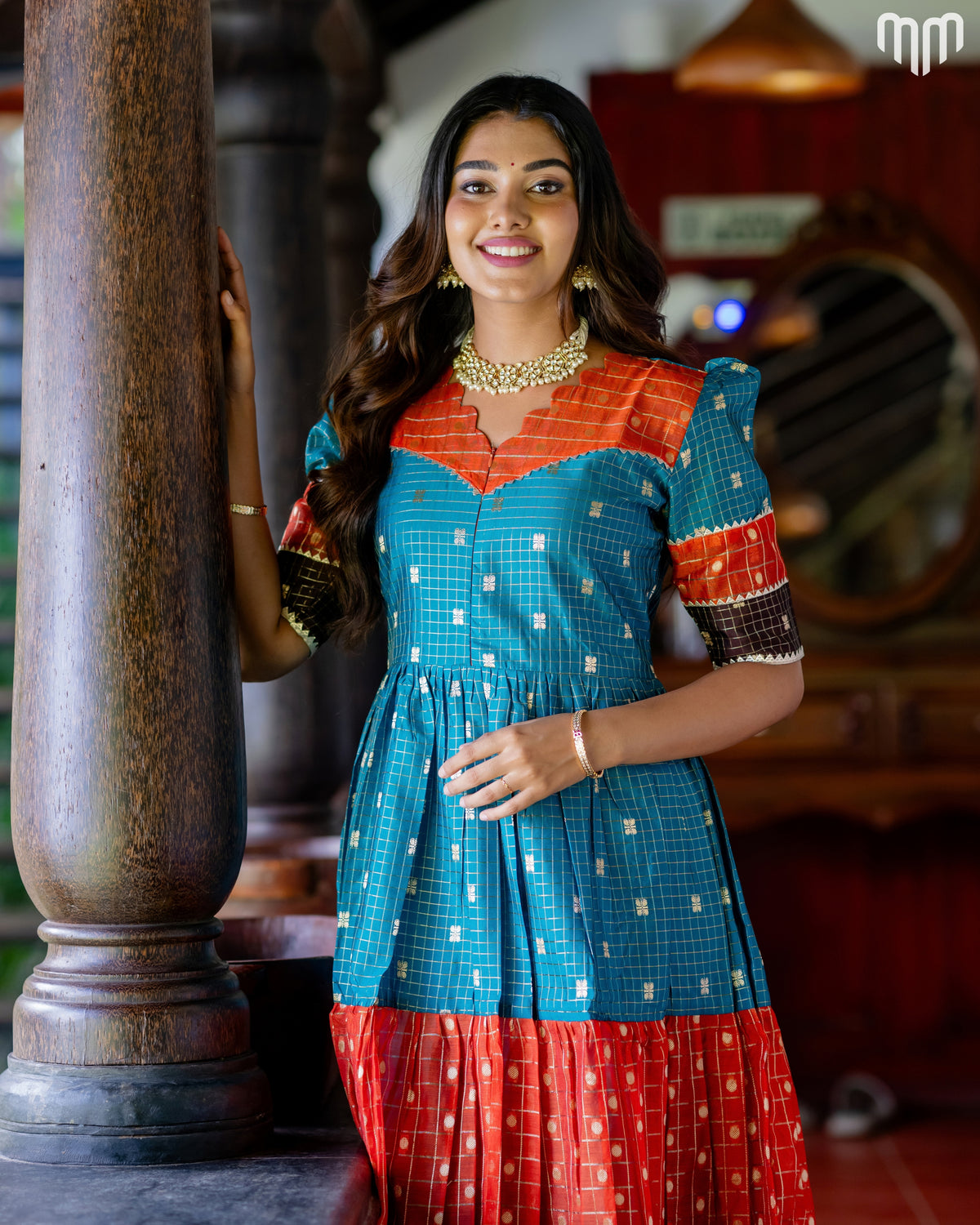 Dhikshana_01 Fancy Silk Maternity Maxi with Full Cotton Lining