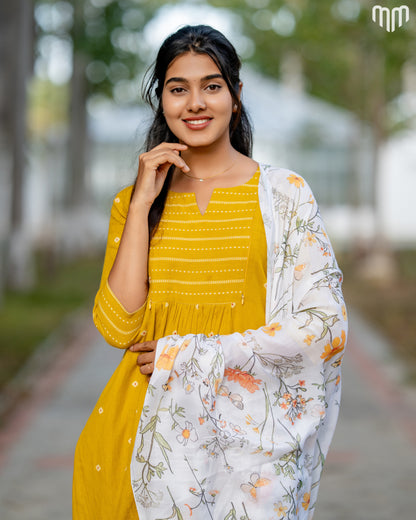 Mustard Pretty Maternity Kurti Set
