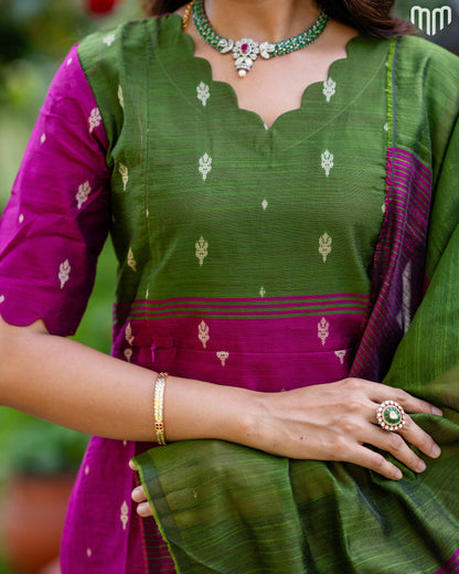 Mullai_V1 Premium Raw Silk Maternity Kurti Set with top cotton lining