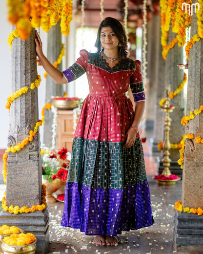 Dhikshana_02 Fancy Silk Maternity Maxi with Full Cotton Lining