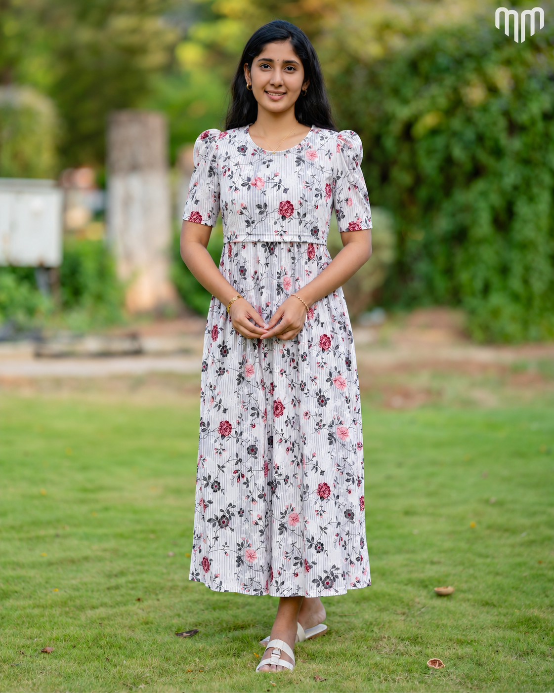 White Rose Stripe Zipless Maternity Loungewear – Full Length