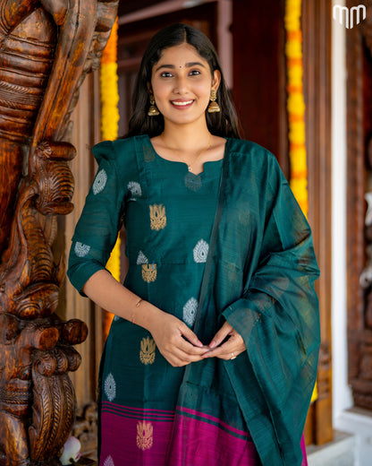 Ezhil_V2 Premium Raw Silk Maternity Kurti Set with top cotton lining
