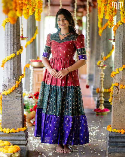Dhikshana_02 Fancy Silk Maternity Maxi with Full Cotton Lining