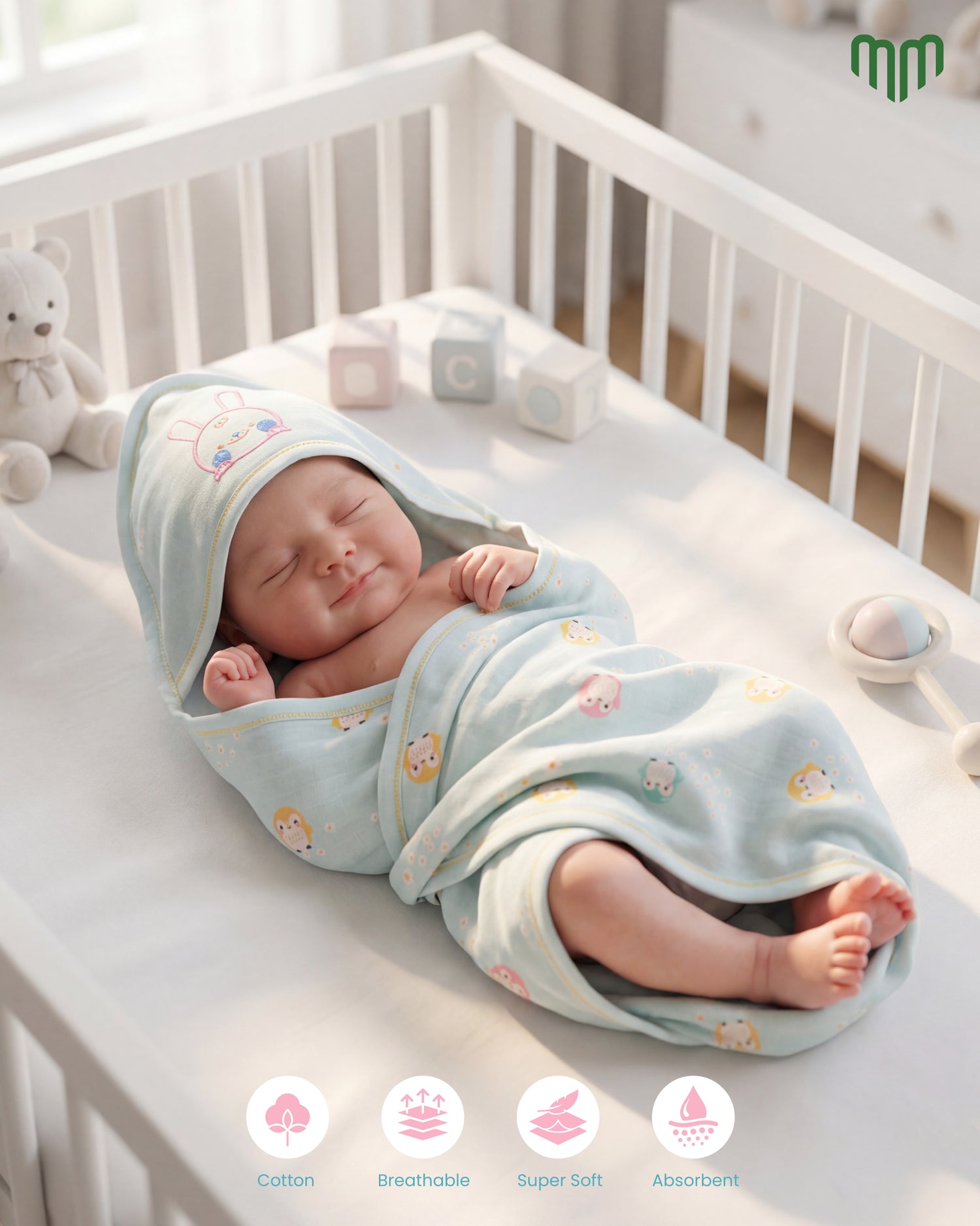 Double Layer Muslin Hooded Towels - Combo Pack of 2