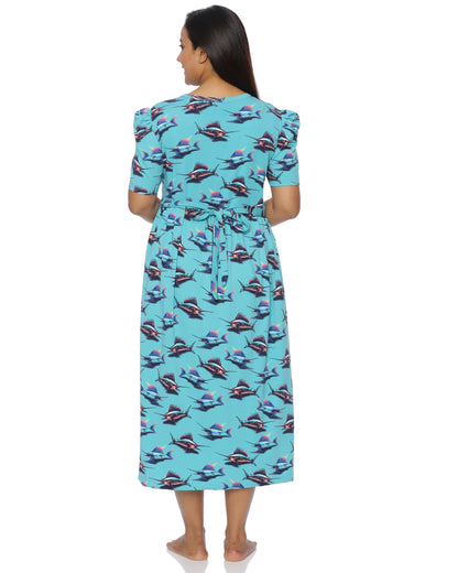 Fishy | Casual Non-Maternity Loungewear - Puff Sleeve | Calf Length