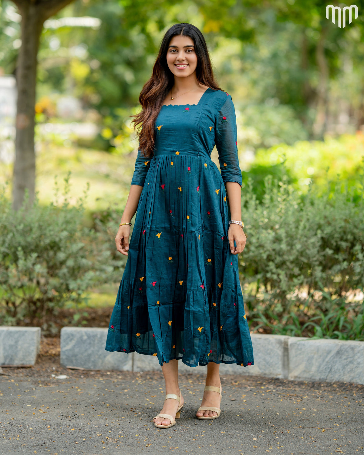 Niram_Teal Chanderi Maternity Maxi with Full Cotton Lining - product image 1 | MMWEAR