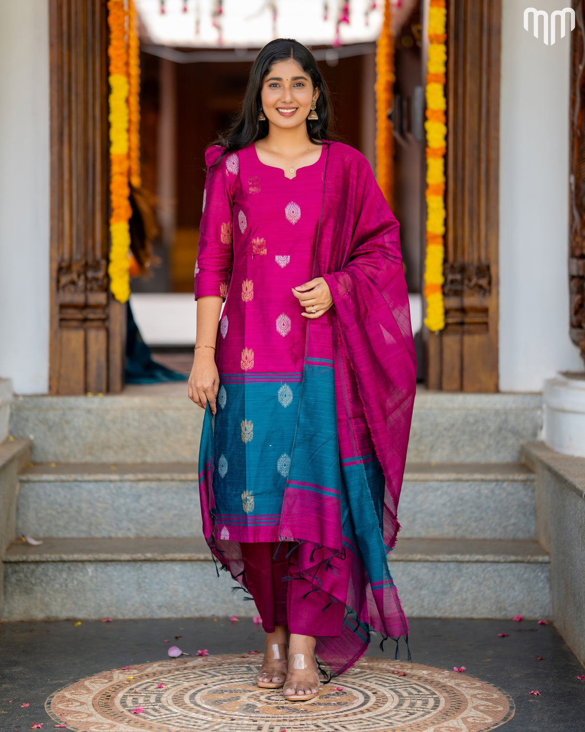 Ezhil_V4 Premium Raw Silk Maternity Kurti Set with top cotton lining