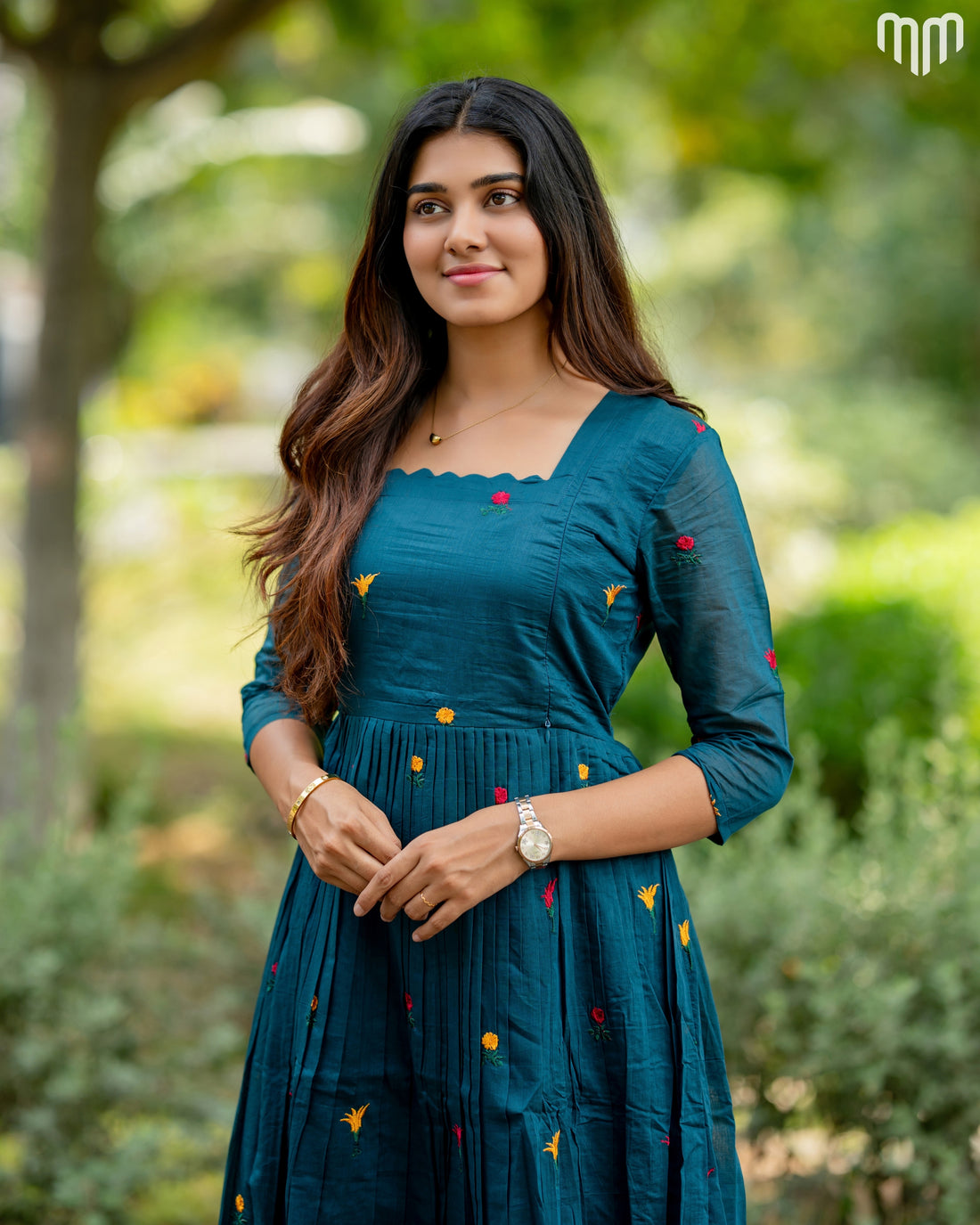 Niram_Teal Chanderi Maternity Maxi with Full Cotton Lining - product image 2 | MMWEAR