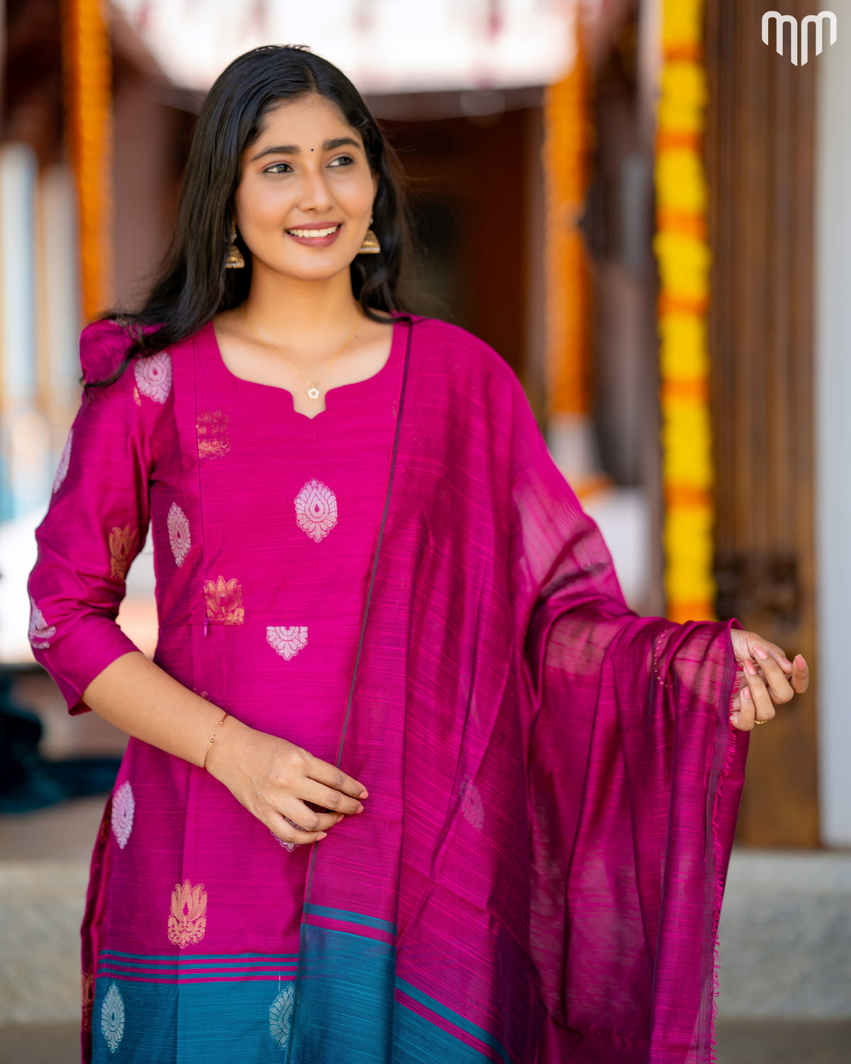 Ezhil_V4 Premium Raw Silk Maternity Kurti Set with top cotton lining