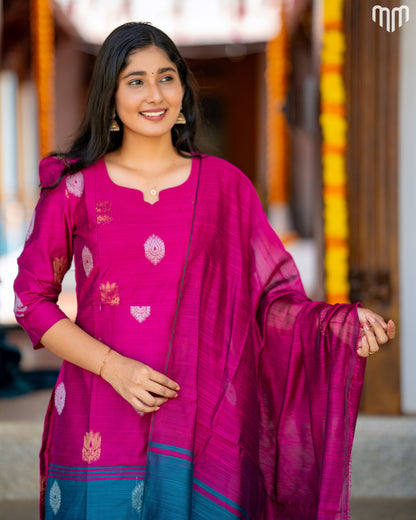 Ezhil_V4 Premium Raw Silk Maternity Kurti Set with top cotton lining