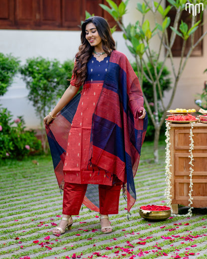 Mullai_V4 Premium Raw Silk Maternity Kurti Set with top cotton lining