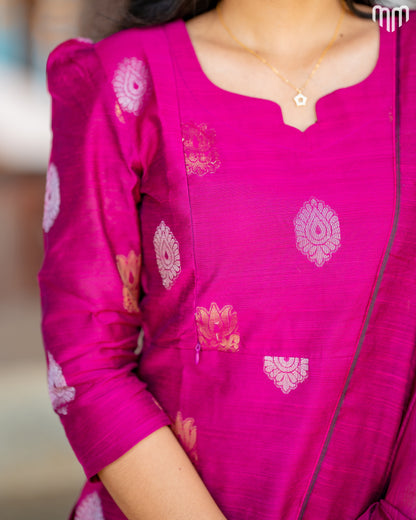 Ezhil_V4 Premium Raw Silk Maternity Kurti Set with top cotton lining