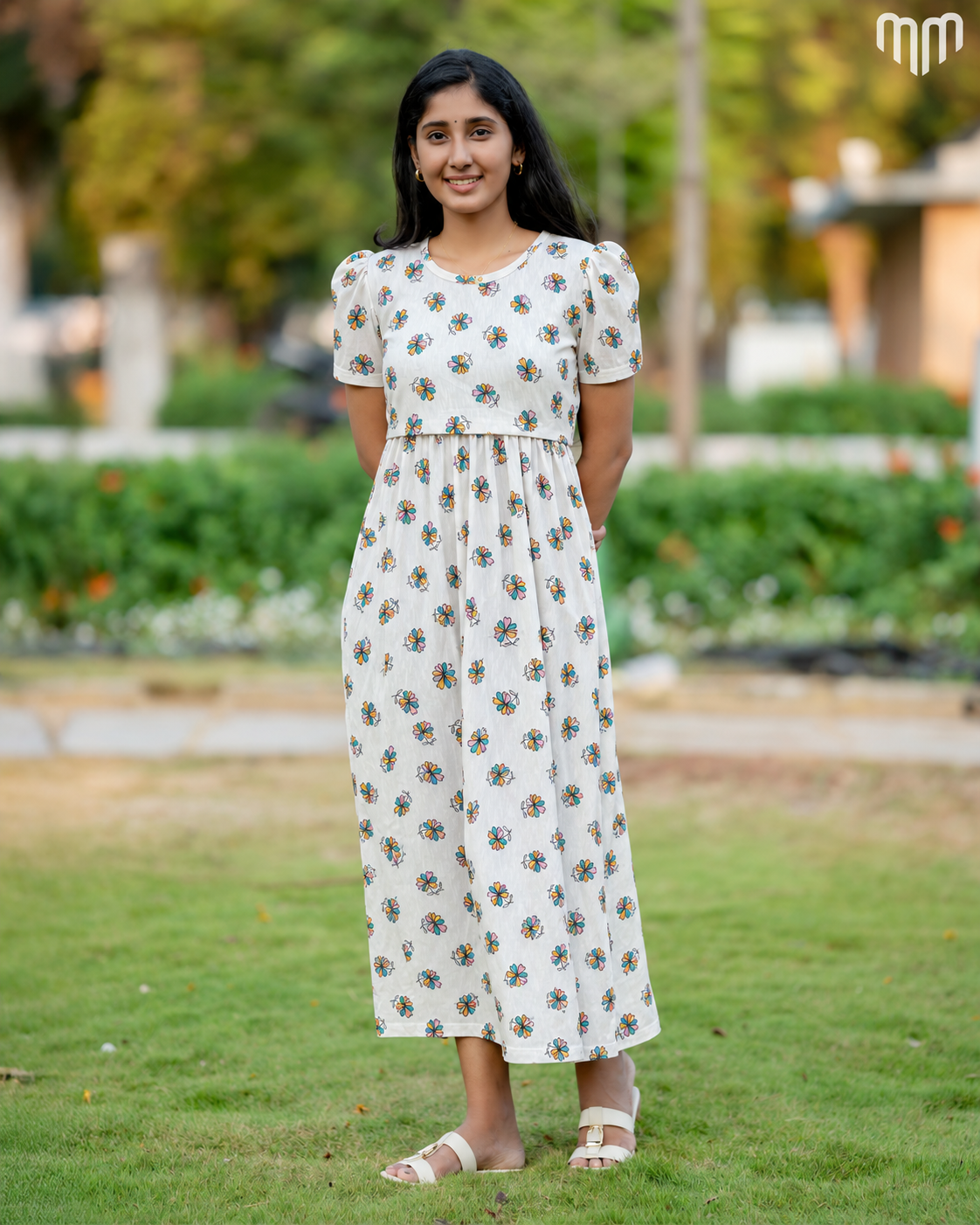 White Rainbow Bloom Garden Zipless Maternity Loungewear – Full Length