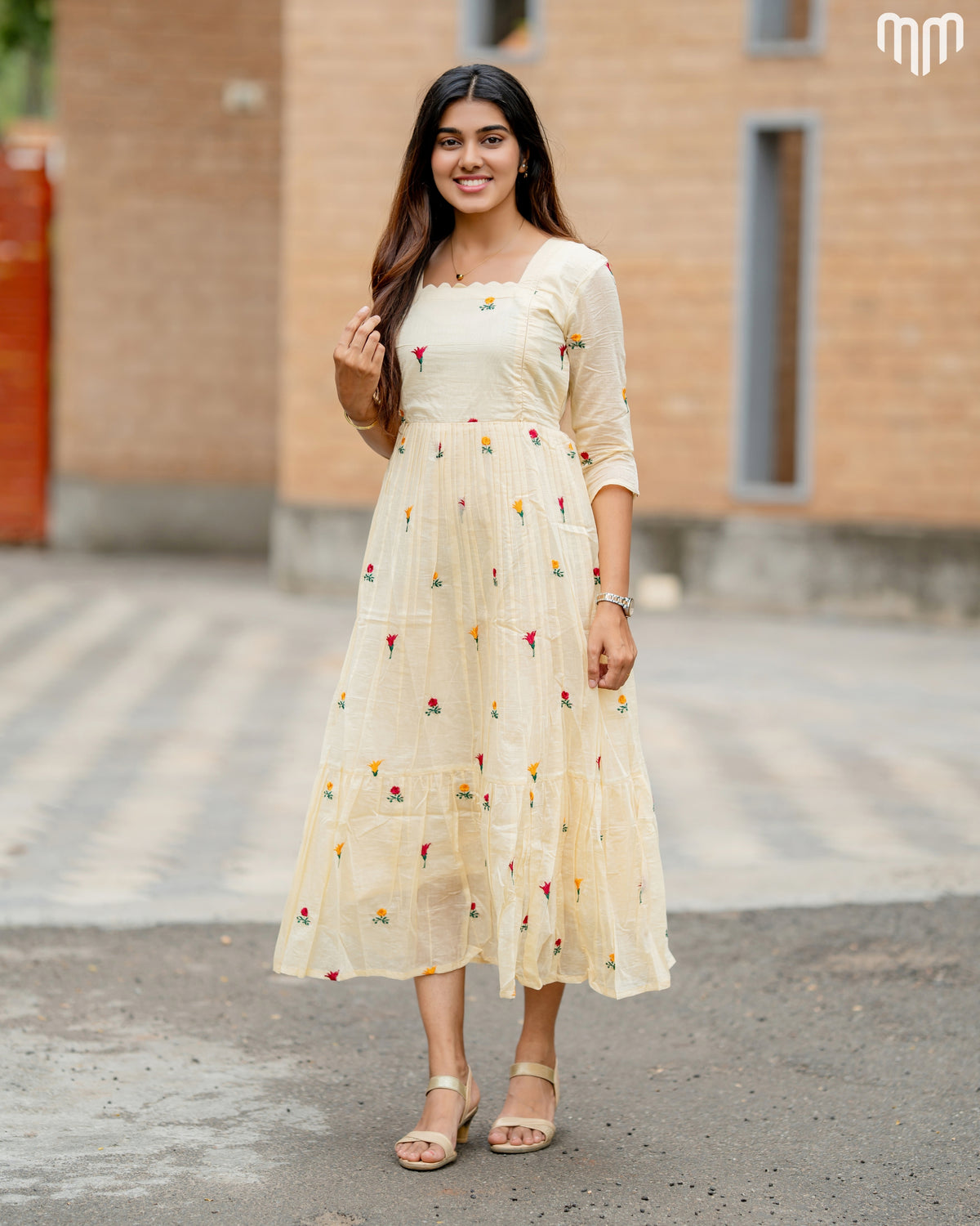 Niram_Off White Chanderi Maternity Maxi with Full Cotton Lining
