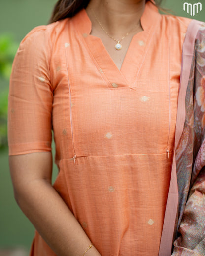Jamdhani Silk_Peach Maternity Kurti &amp; Dupatta