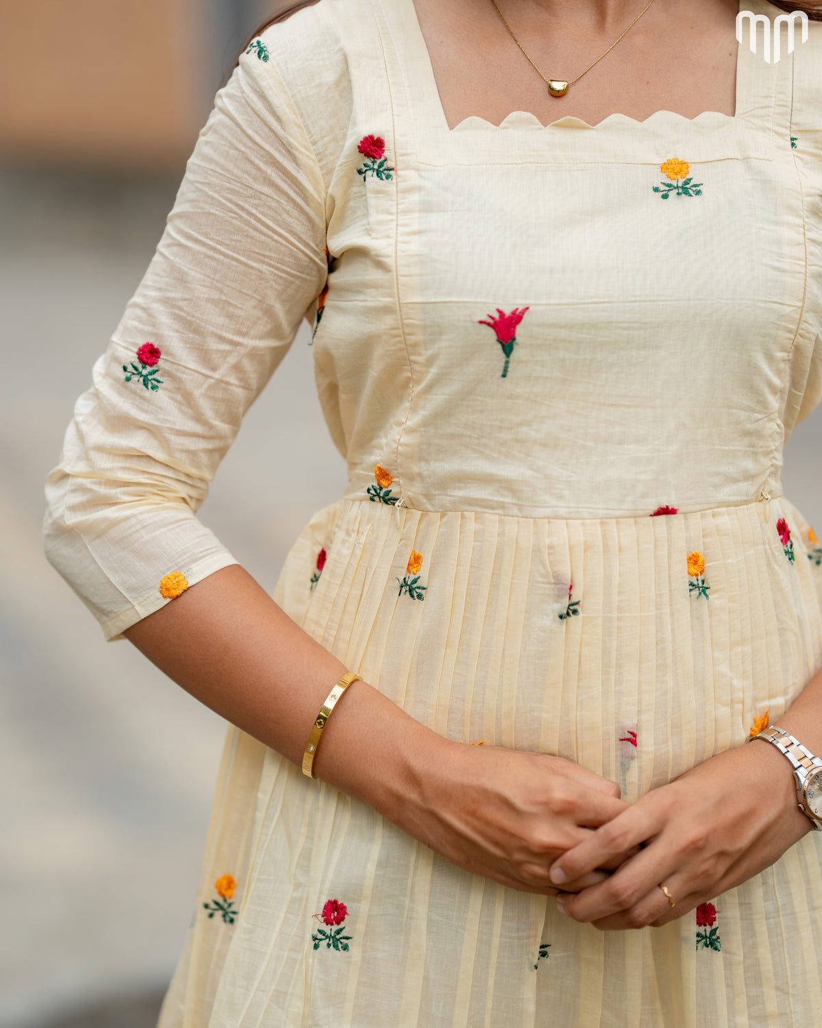 Niram_Off White Chanderi Maternity Maxi with Full Cotton Lining