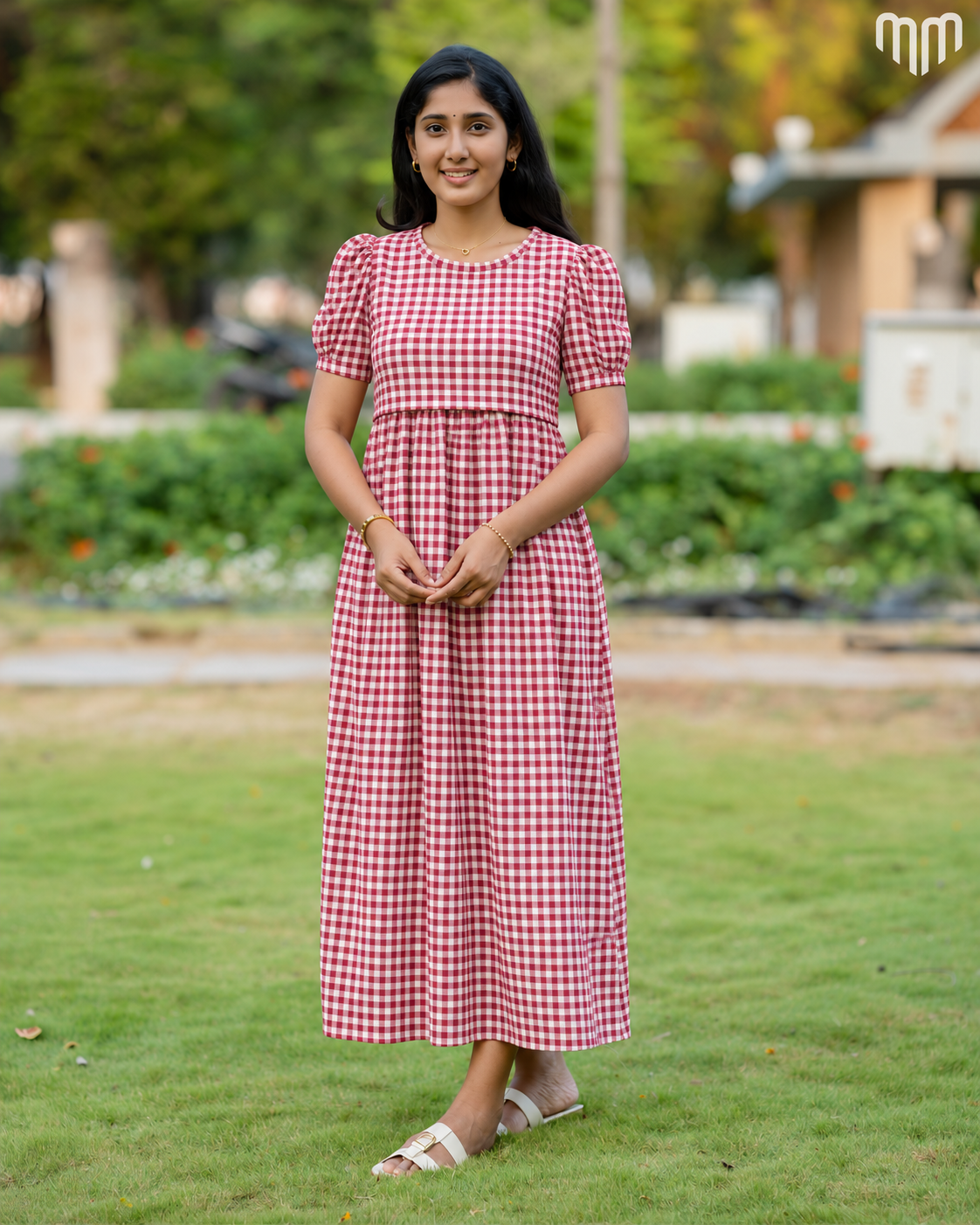 Cherry Gingham Zipless Maternity Loungewear – Full Length