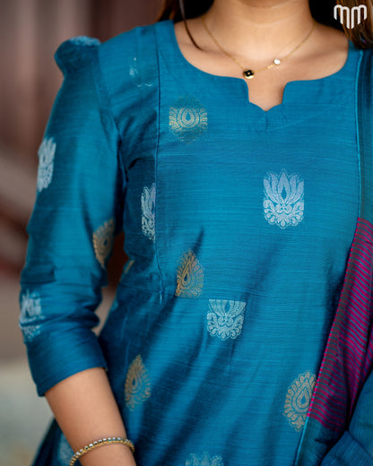 Ezhil_V3 Premium Raw Silk Maternity Kurti Set with top cotton lining