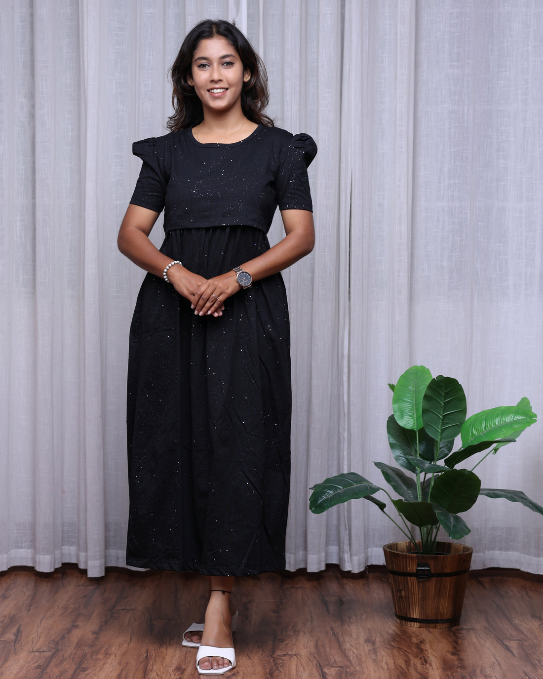 Glitter Black Zipless Maternity Loungewear – Full Length