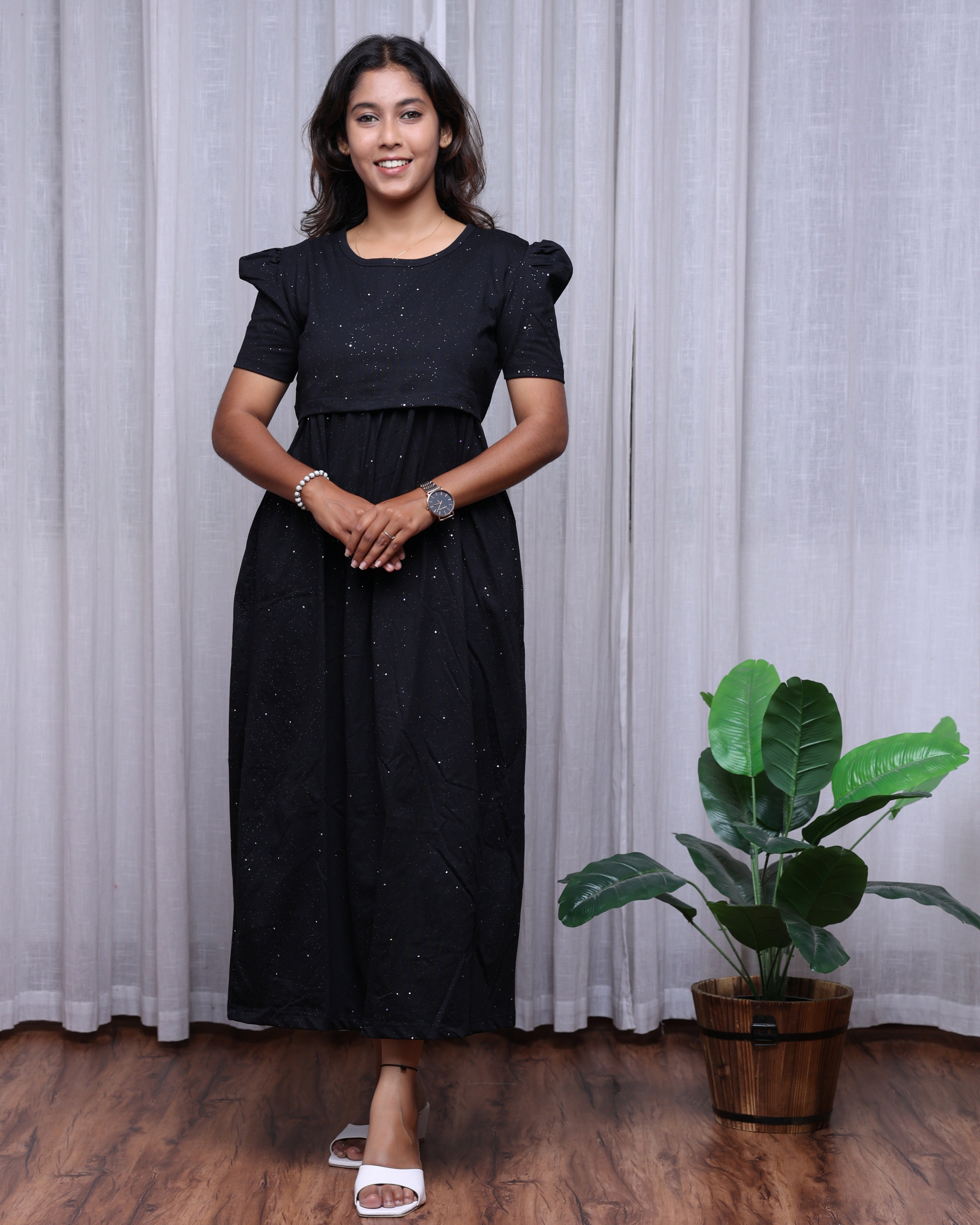 Glitter Black Zipless Maternity Loungewear – Full Length