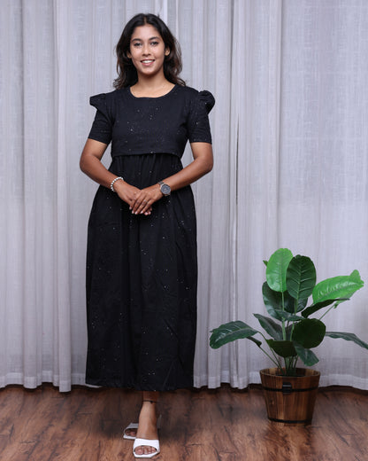 Glitter Black Zipless Maternity Loungewear – Full Length