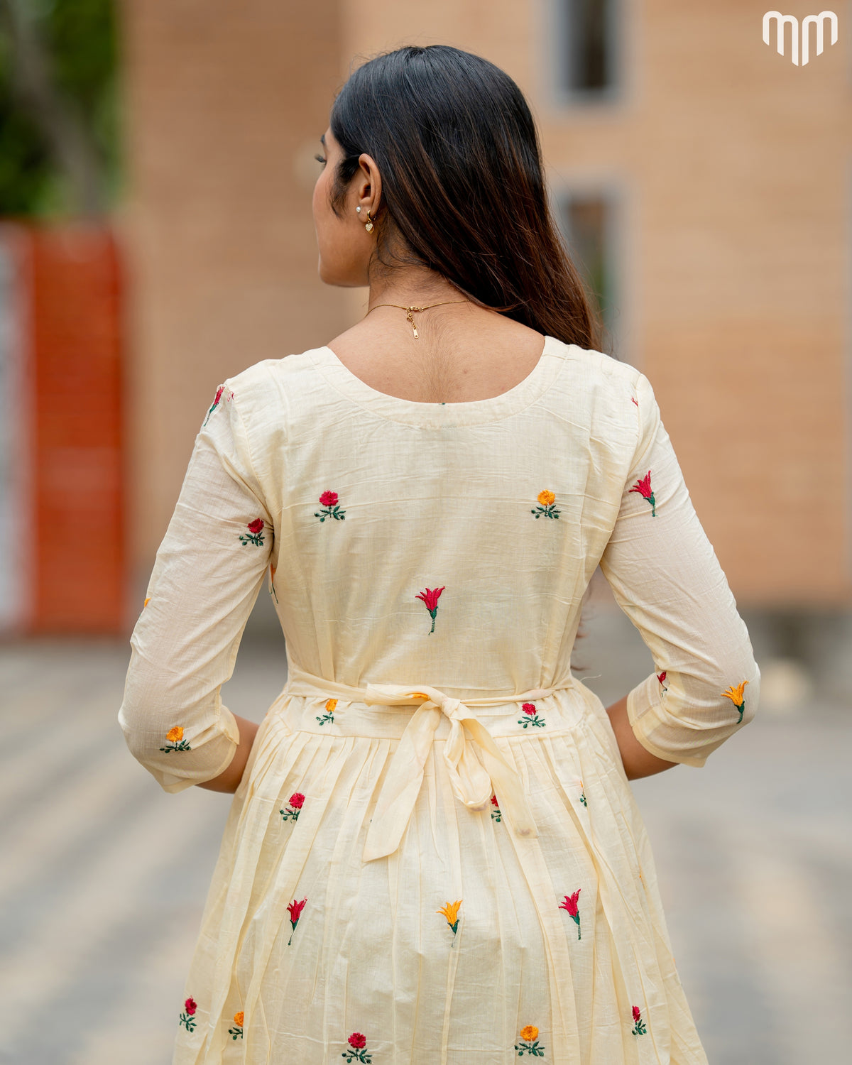 Niram_Off White Chanderi Maternity Maxi with Full Cotton Lining