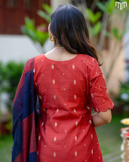 Mullai_V4 Premium Raw Silk Maternity Kurti Set with top cotton lining