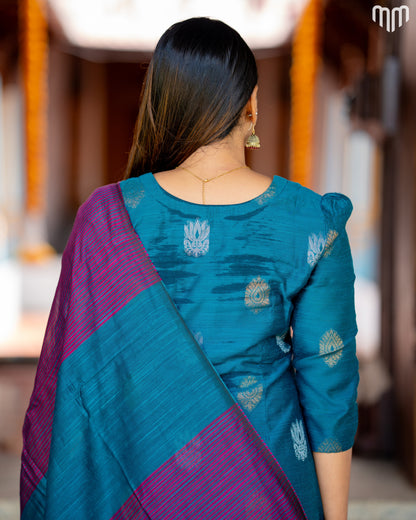 Ezhil_V3 Premium Raw Silk Maternity Kurti Set with top cotton lining